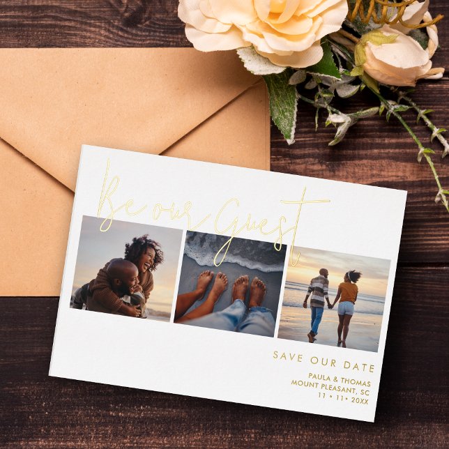 Minimal Elegant Fake Gold Effect 3 Photos Wedding (Creator Uploaded)