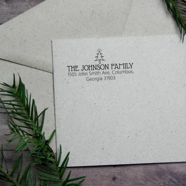 Minimal Elegant Family Christmas Return Address Rubber Stamp (Creator Uploaded)