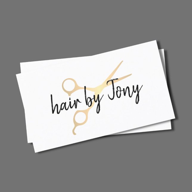 Minimal Elegant Faux Gold Scissors Hair Stylist Business Card (Creator Uploaded)