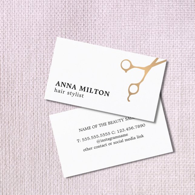 Minimal Elegant Faux Gold Scissors Hair Stylist Business Card (Creator Uploaded)