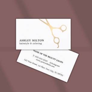 Minimal Elegant Faux Gold Scissors Hair Stylist Business Card