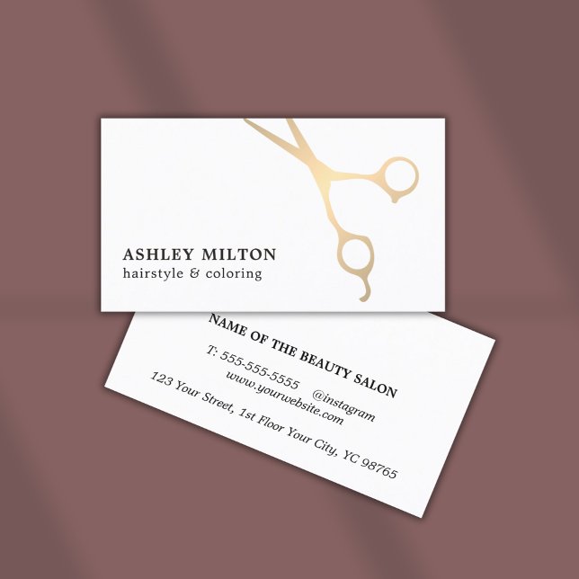 Minimal Elegant Faux Gold Scissors Hair Stylist Business Card (Creator Uploaded)