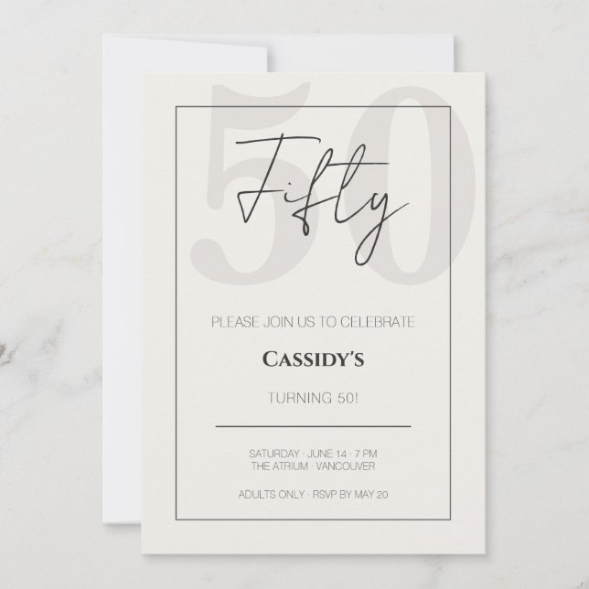 Minimal Elegant Fifty 50th Birthday Celebration  Invitation (Front)