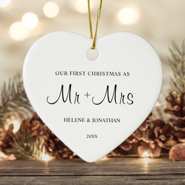 Minimal Elegant First Christmas Married Couple Ceramic Tree Decoration (Minimal Elegant First Christmas Married Couple Ceramic Ornament)