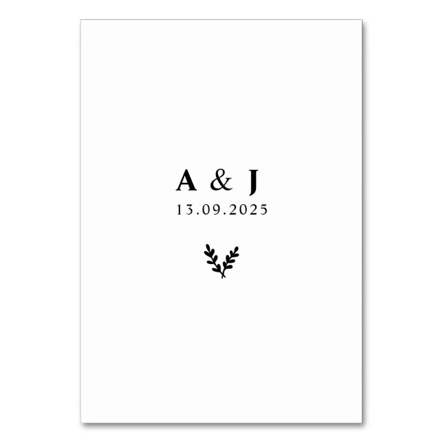 Minimal Elegant Floral Botanical Monograms Wreath Table Number (Front)