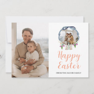 Minimal elegant Floral Easter Family photo Holiday Card