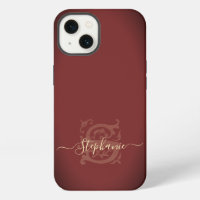 Minimal Elegant Floral Red & Gold S Name Monogram
