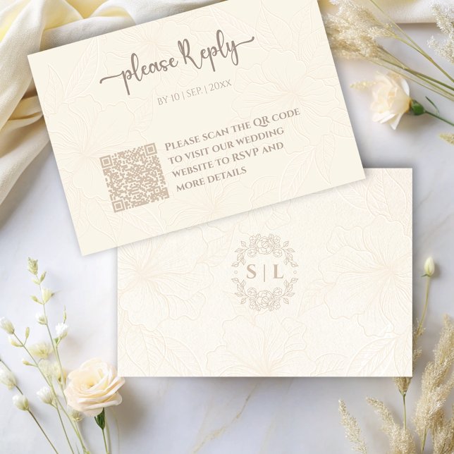 Minimal Elegant Floral RSVP | QR Code Wedding Enclosure Card (Creator Uploaded)