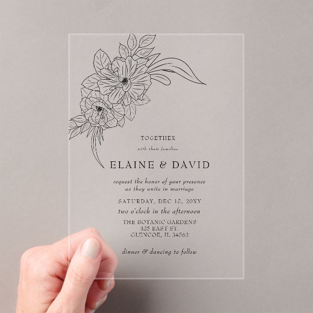 Minimal Elegant Floral Sketch Wedding Acrylic Invitations (Insitu (Handheld))