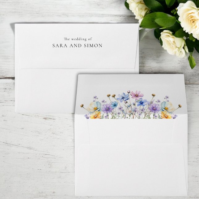 Minimal elegant floral Wildflower wedding Envelope (wedding wildflower envelope , add the bride and grooms names to make it truly unique )