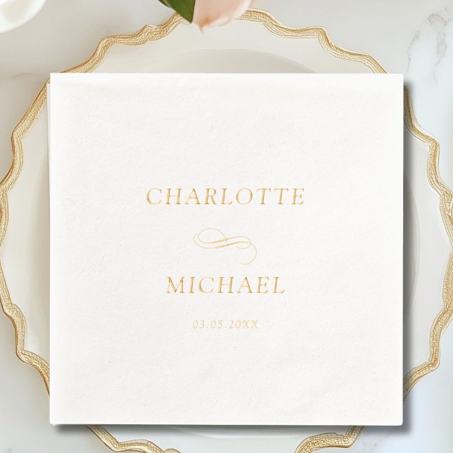 Minimal Elegant Foil Napkins (Simple, elegant, monogram, wedding foil napkins)