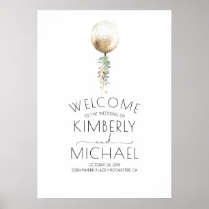 Minimal Elegant Gold Balloon and Greenery Wedding Poster