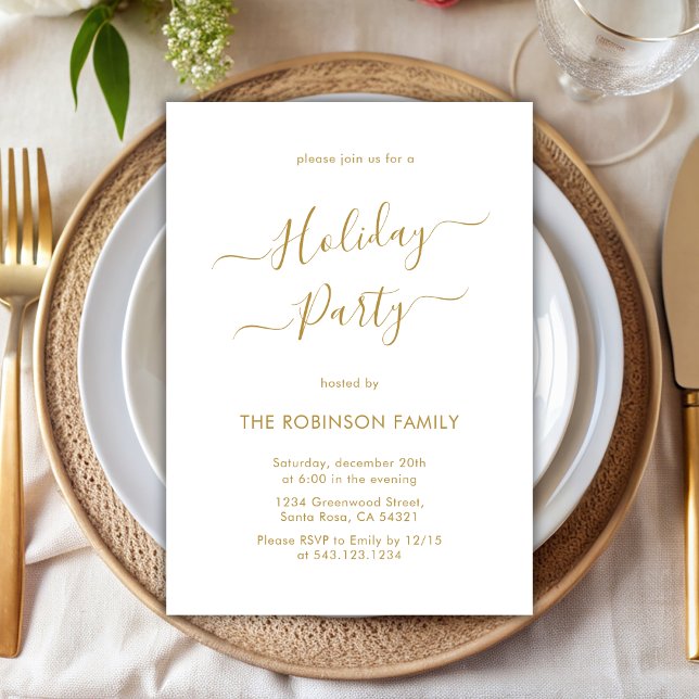Minimal Elegant Gold Calligraphy Holiday Party Invitation (Creator Uploaded)