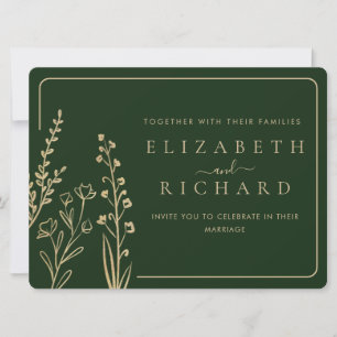 Minimal Elegant Gold Green Wildflower Wedding Invitation