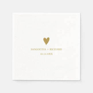 Minimal Elegant Gold Heart Wedding Personalised   Napkin