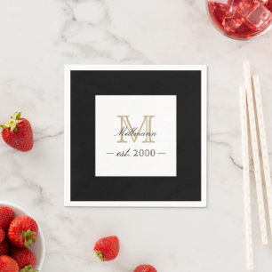 Minimal Elegant Gold Monogram Family Year Est. Napkin