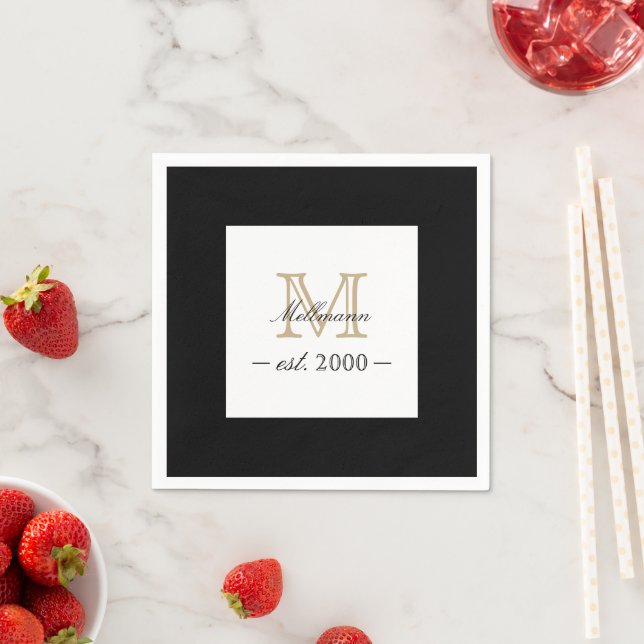 Minimal Elegant Gold Monogram Family Year Est. Napkin (Insitu)