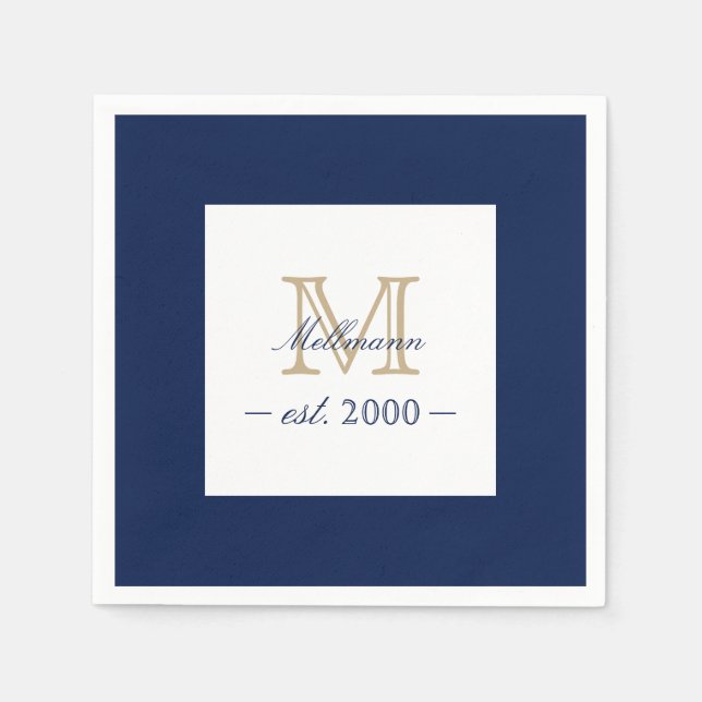 Minimal Elegant Gold Monogram Family Year Est. Napkin (Front)