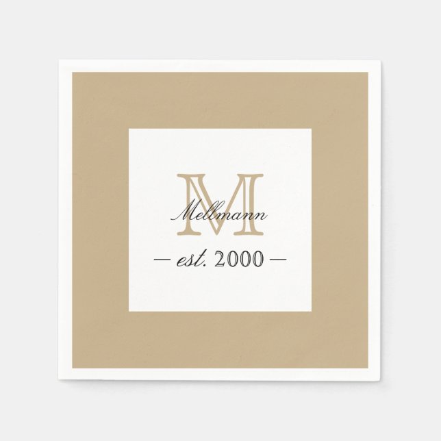 Minimal Elegant Gold Monogram Family Year Est. Napkin (Front)