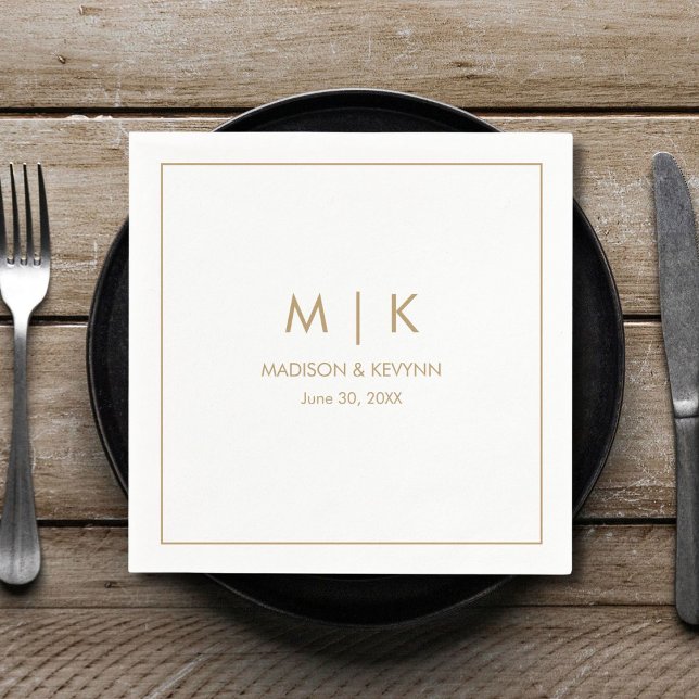 Minimal & Elegant  Gold Monogram Wedding Napkin (Creator Uploaded)