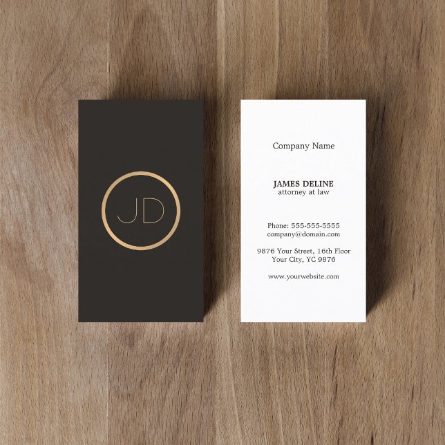 Minimal Elegant Gray Faux Gold Monogram Attorney Business Card (Creator Uploaded)