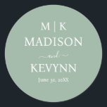 Minimal & Elegant Green & White Monogram Wedding Classic Round Sticker<br><div class="desc">Simple Modern and Minimalist | Wedding Classic Round Sticker These elegant,  modern wedding thank you favour stickers feature a simple black and white text design that exudes minimalist style. Add your initials or monogram to make them completely your own.</div>