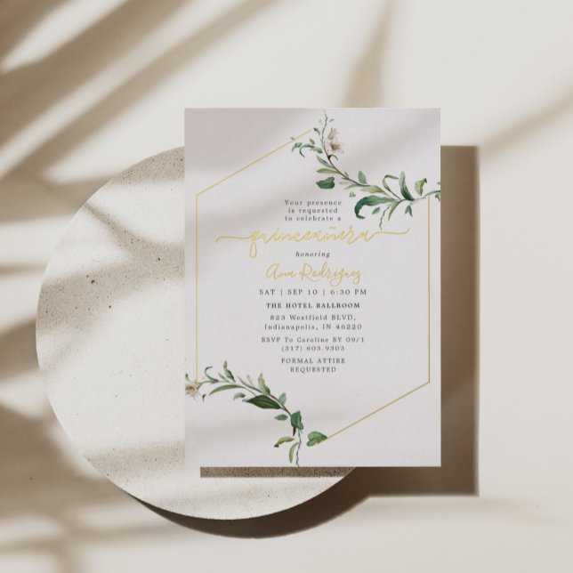 Minimal Elegant Greenery Floral Quinceañera Gold (Creator Uploaded)