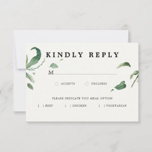Minimal Elegant Greenery RSVP with Meal Option Card