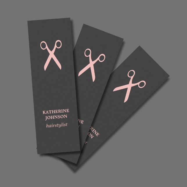 Minimal Elegant Grey Pale Pink Scissor HairStylist Mini Business Card (Creator Uploaded)