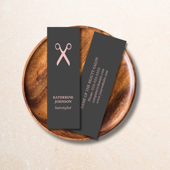 Minimal Elegant Grey Pale Pink Scissor HairStylist Mini Business Card (Creator Uploaded)