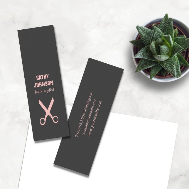 Minimal Elegant Grey Pale Pink Scissor HairStylist Mini Business Card (Creator Uploaded)