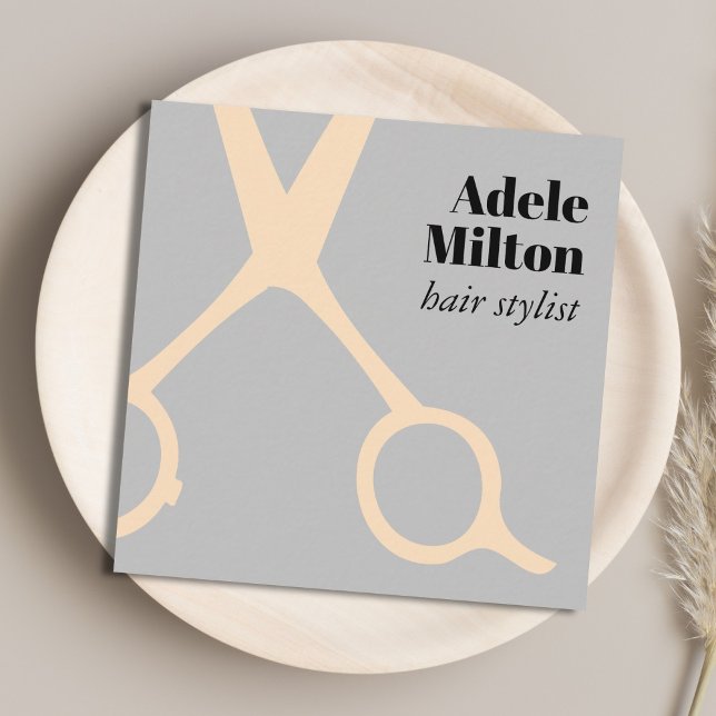 Minimal Elegant Grey Rose Scissors Hairstylist Square Business Card (Creator Uploaded)