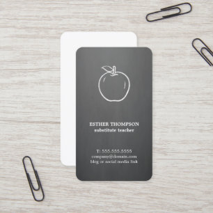 Minimal Elegant Grey White Apple Teacher Business Card