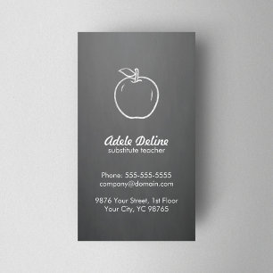 Minimal Elegant Grey White Apple Teacher Business Card