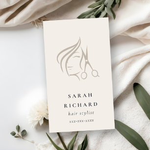 Minimal Elegant Hairstylist Ivory Hair Scissor  Business Card