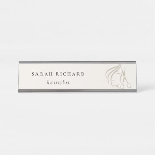 Minimal Elegant Hairstylist Ivory Hair Scissor  Desk Name Plate