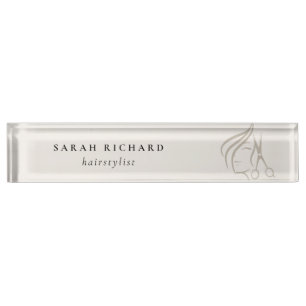 Minimal Elegant Hairstylist Ivory Hair Scissor  Nameplate