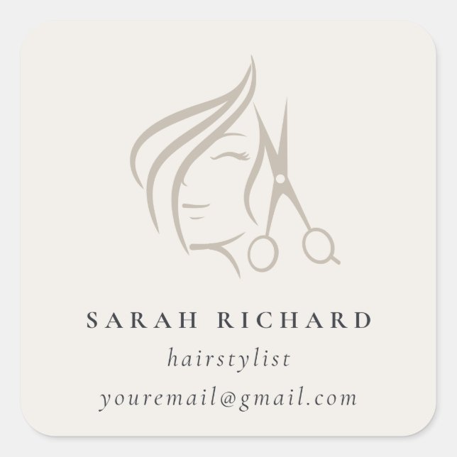 Minimal Elegant Hairstylist Ivory Hair Scissor  Square Sticker (Front)