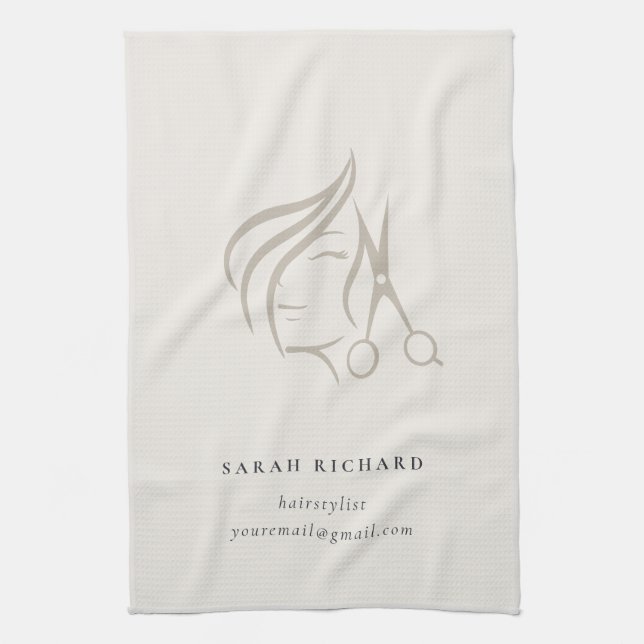 Minimal Elegant Hairstylist Ivory Hair Scissor  Tea Towel (Vertical)