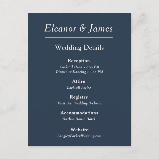 Minimal Elegant Harbour Blue Details Card (Front)