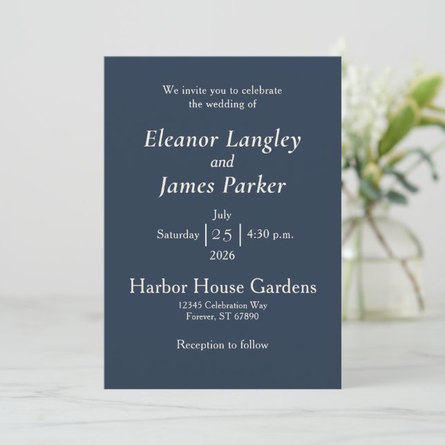 Minimal Elegant Harbour Blue Invitation (Standing Front)