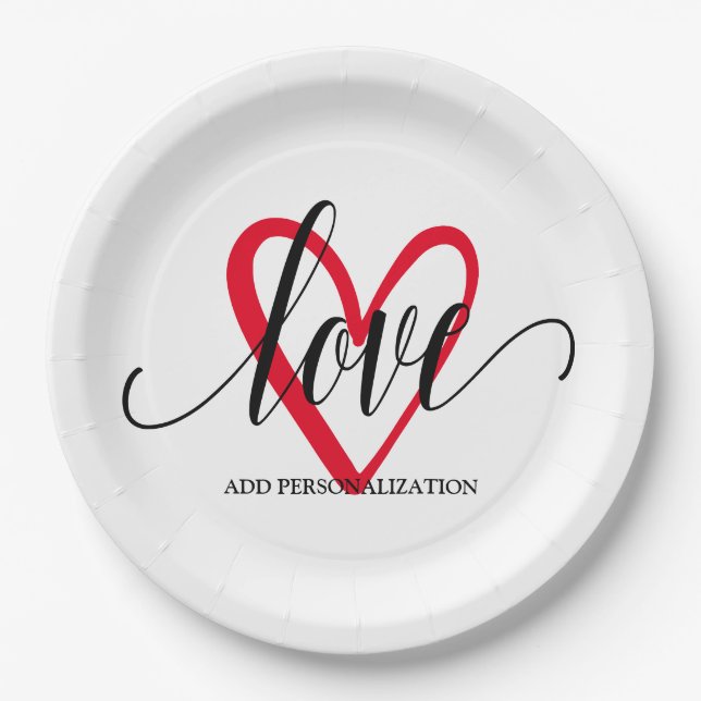 Minimal Elegant Heart Paper Plate (Front)