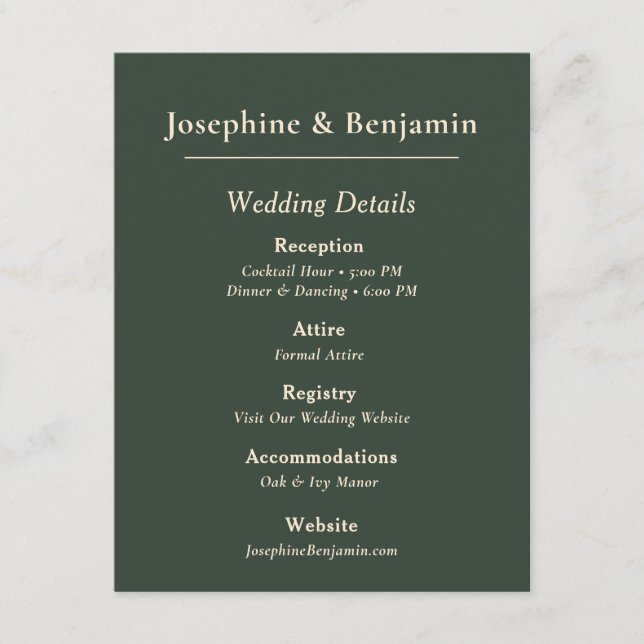 Minimal Elegant Hunter Green Details Card (Front)