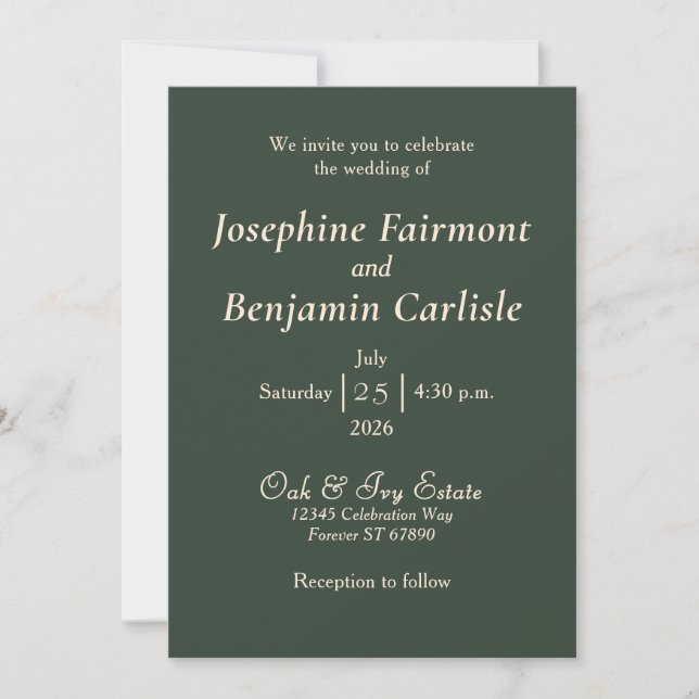 Minimal Elegant Hunter Green Invitation (Front)
