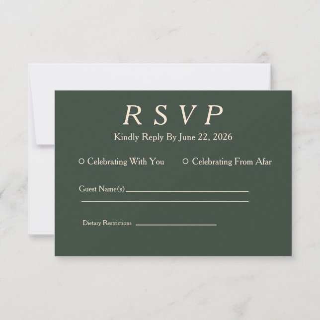 Minimal Elegant Hunter Green RSVP Card (Front)