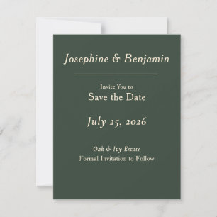 Minimal Elegant Hunter Green Save the Date Card