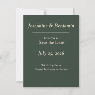 Minimal Elegant Hunter Green Save the Date Card