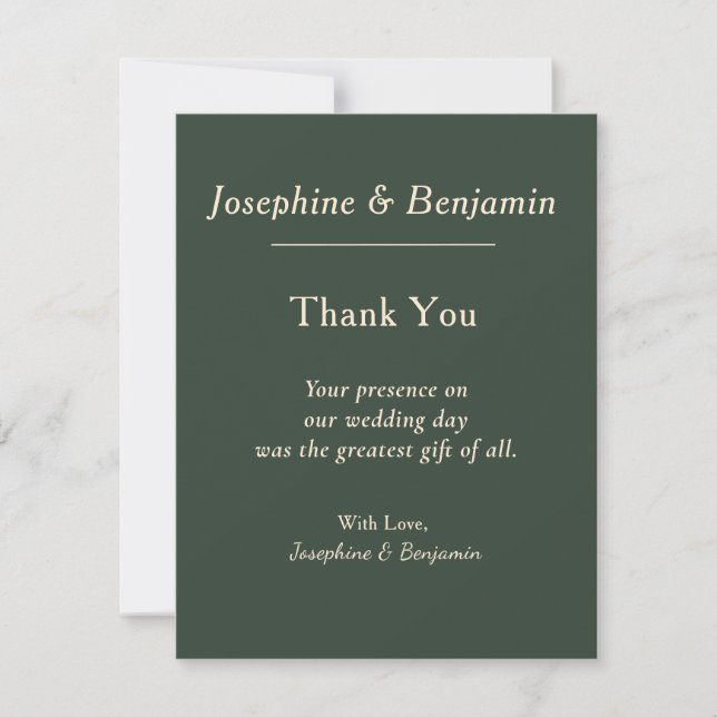 Minimal Elegant Hunter Green Thank You Card (Front)