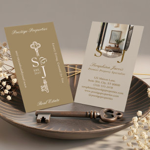 Minimal Elegant Key Monogram Stylish Arch Photo Business Card