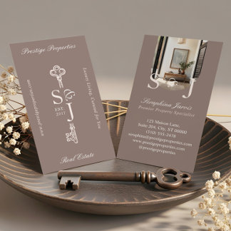 Minimal Elegant Key Monogram Stylish Arch Photo Business Card